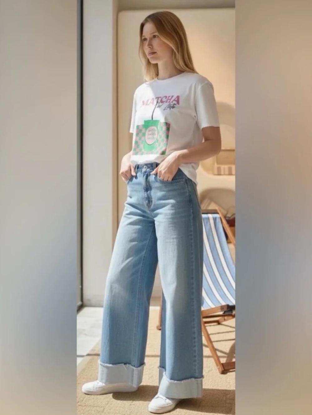 Boutique Light Blue Wide Leg Cuffed Women's Jeans size M/L NWT
